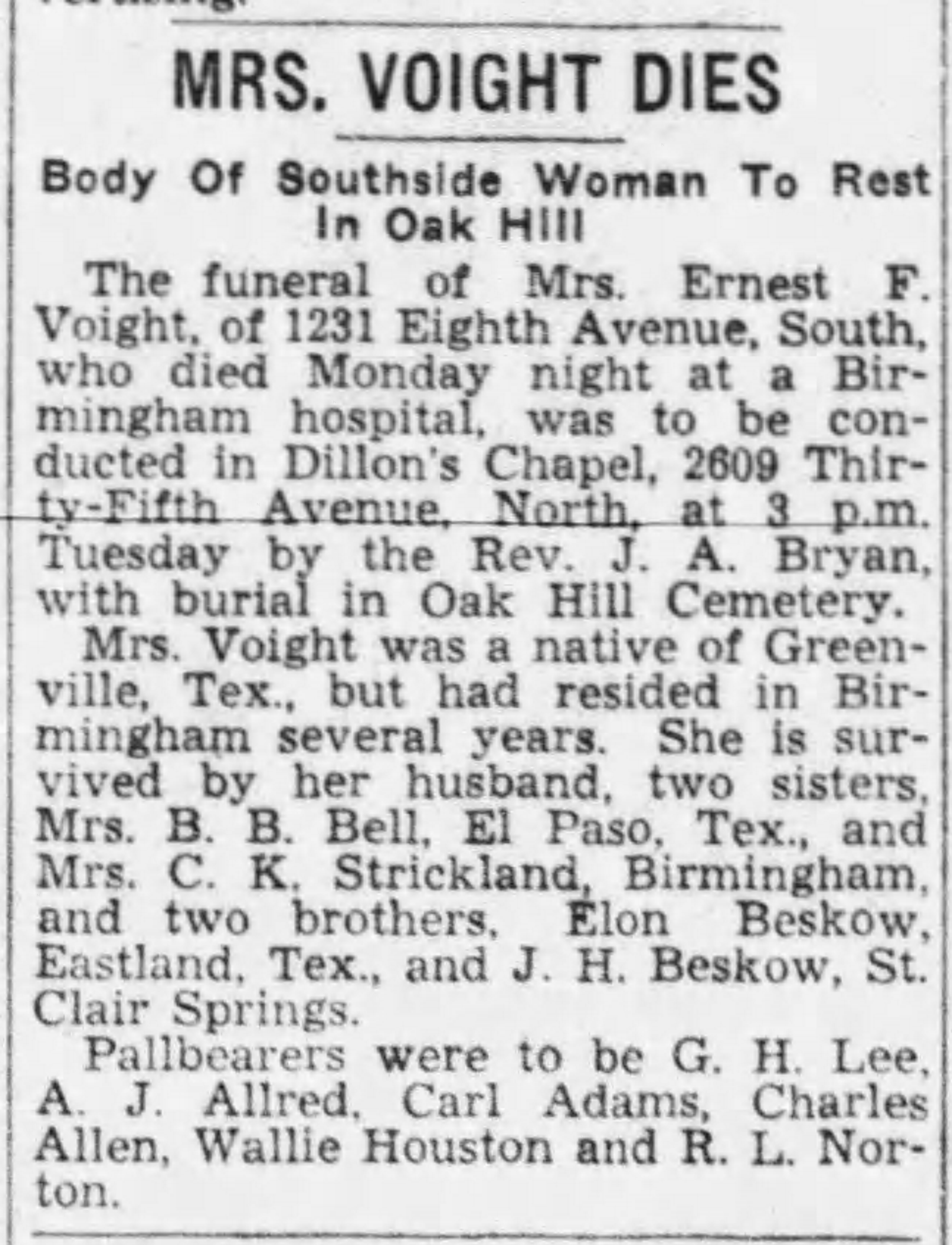 Ernest F. Voight obituary